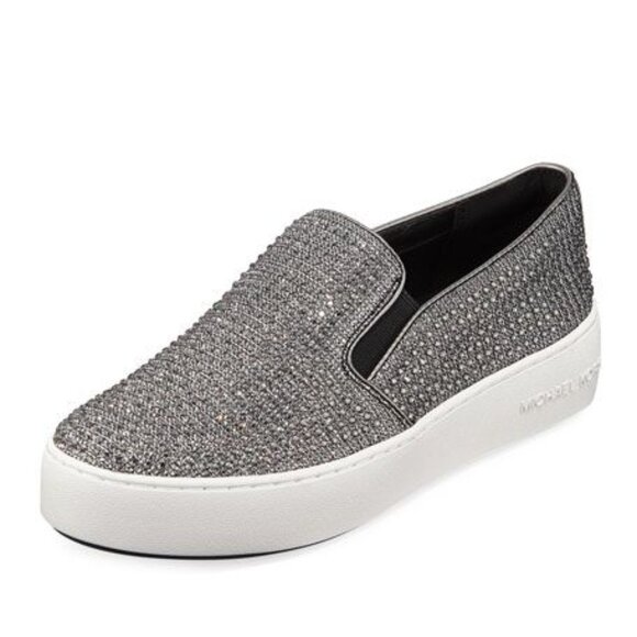 MICHAEL KORS TRENT GLITTER-CHAIN MESH SLIP-ON SNEAKERS BLACK/SILVER 6.5 M NWOB - Picture 1 of 11